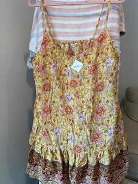 YELLOW FLORAL MINI MIDI HIPPIE BOHO SUMMER DRESS